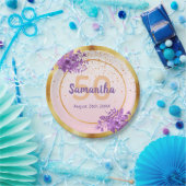 50th誕生日パーティーバラ金ゴールド花模様名 ペーパープレート (パーティー)