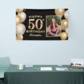 50th誕生日パーティーブラックと金ゴールドバルーン写真 横断幕 (トレードショー)