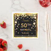 50th誕生日パーティーブラック金ゴールドダイヤモンド スタンダードカクテルナプキン (インサイチュ)
