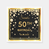 50th誕生日パーティーブラック金ゴールドダイヤモンド スタンダードカクテルナプキン (正面)