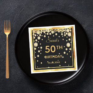 50th誕生日パーティーブラック金ゴールドダイヤモンド スタンダードカクテルナプキン