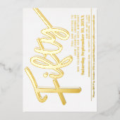 50th誕生日パーティーホワイトと金ゴールドスクリプト 箔招待状 (正面)