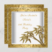 50th誕生日パーティーホワイト金ゴールド竹フローラアジア 招待状 (正面/裏面)