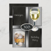 50th誕生日パーティーメンズドリンクシャルボードブラック 招待状 (正面/裏面)