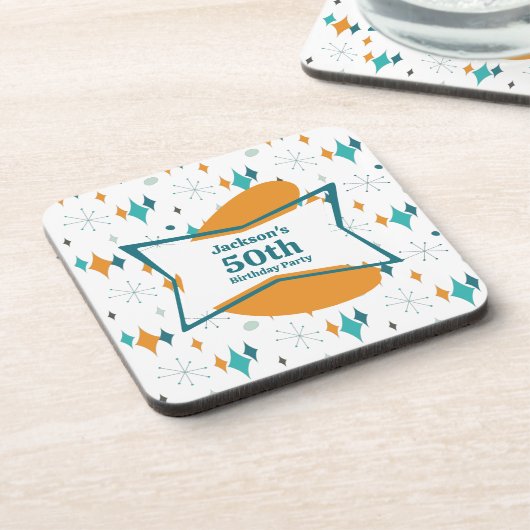 50th誕生日パーティーレトロミッドセンチュリー任意の年齢 コースター (左側)