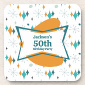 50th誕生日パーティーレトロミッドセンチュリー任意の年齢 コースター (正面)