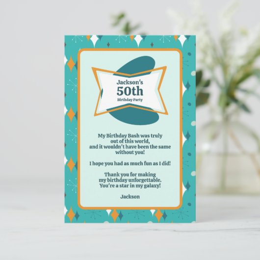 50th誕生日パーティーレトロミッドセンチュリー任意の年齢 サンキューカード (スタンド正面)