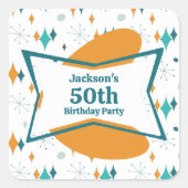 50th誕生日パーティーレトロミッドセンチュリー任意の年齢 スクエアシール (正面)