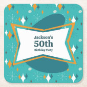 50th誕生日パーティーレトロミッドセンチュリー任意の年齢 スクエアペーパーコースター (正面)
