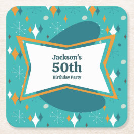 50th誕生日パーティーレトロミッドセンチュリー任意の年齢 スクエアペーパーコースター
