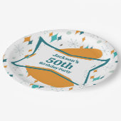 50th誕生日パーティーレトロミッドセンチュリー任意の年齢 ペーパープレート (アングル)