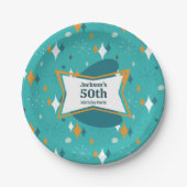 50th誕生日パーティーレトロミッドセンチュリー任意の年齢 ペーパープレート (正面)