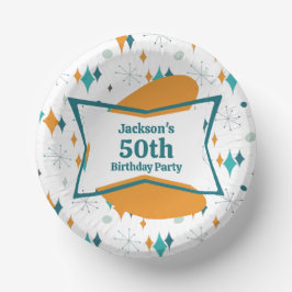 50th誕生日パーティーレトロミッドセンチュリー任意の年齢 ペーパーボウル