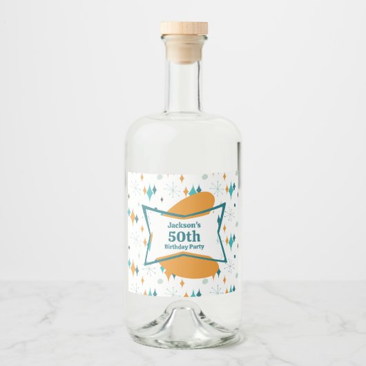 50th誕生日パーティーレトロミッドセンチュリー任意の年齢 リキュールボトルラベル (正面)