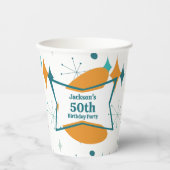 50th誕生日パーティーレトロミッドセンチュリー任意の年齢 紙コップ (正面)