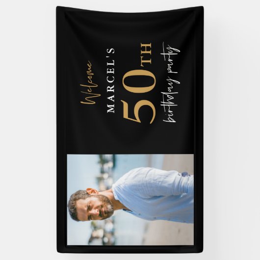 50th誕生日パーティー写真へようこそ 横断幕 (縦)