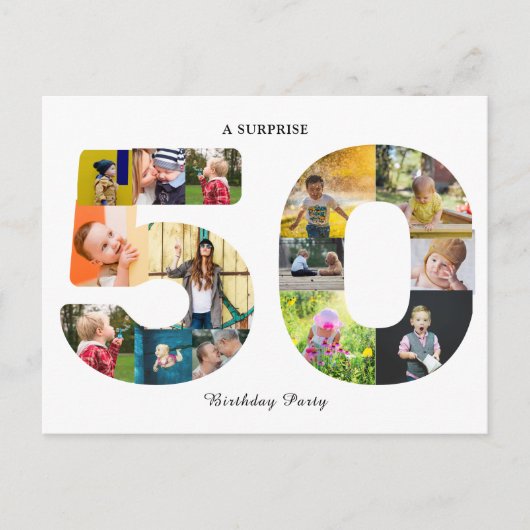 50th誕生日パーティー写真コラージホワイト ポストカード (正面)