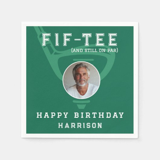 50th誕生日パーティー写真ゴルフグモダンリーン スタンダードカクテルナプキン (正面)