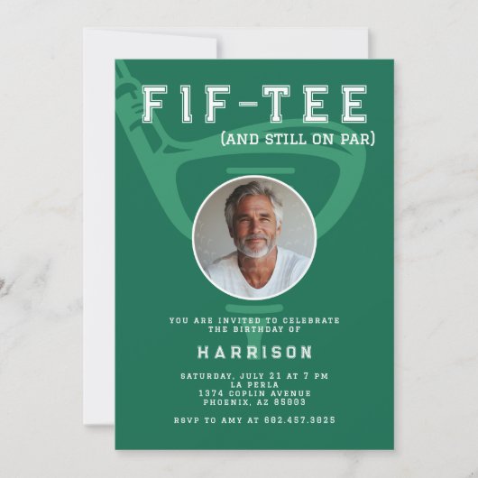 50th誕生日パーティー写真ゴルフグモダンリーン 招待状 (正面)
