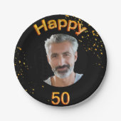 50th誕生日パーティー写真金ゴールドバルーン黒 ペーパープレート (正面)
