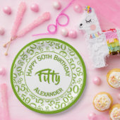 50th誕生日パーティー番号パターングリーン/ホワイト50 ペーパープレート (パーティー)