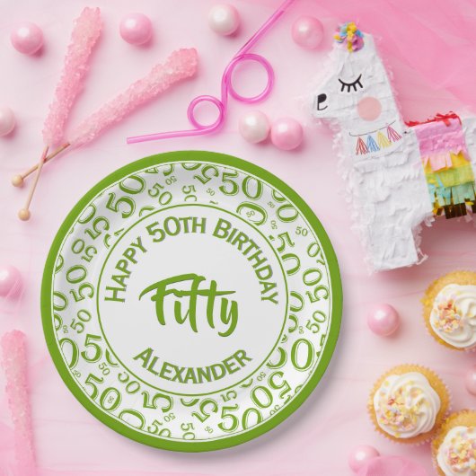 50th誕生日パーティー番号パターングリーン/ホワイト50 ペーパープレート (パーティー)