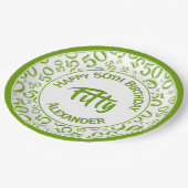 50th誕生日パーティー番号パターングリーン/ホワイト50 ペーパープレート (アングル)