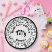 50th誕生日パーティー番号パターンブラック/ホワイト50 ペーパープレート (パーティー)