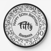 50th誕生日パーティー番号パターンブラック/ホワイト50 ペーパープレート (正面)