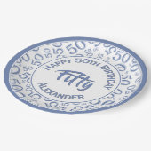 50th誕生日パーティー番号パターンブルー/ホワイト50 ペーパープレート (アングル)