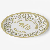 50th誕生日パーティー番号パターン金ゴールド/白50 ペーパープレート (アングル)
