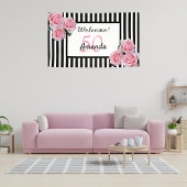 50th誕生日パーティー白黒ストライプ花模様 横断幕