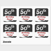 50th誕生日パーティー白黒パターンと赤 スクエアシール (シート)