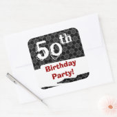 50th誕生日パーティー白黒パターンと赤 スクエアシール (封筒)