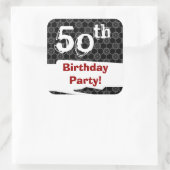 50th誕生日パーティー白黒パターンと赤 スクエアシール (バッグ)
