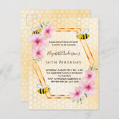 50th誕生日パーティー花模様ティーパーティの招待状 ポストカード (正面/裏面)