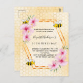 50th誕生日パーティー花模様ティーパーティの招待状 ポストカード (正面/裏面)