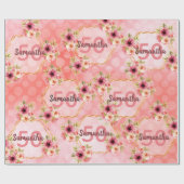 50th誕生日パーティー赤面ピンクの花名 ラッピングペーパー (フラット)