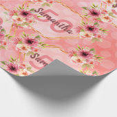 50th誕生日パーティー赤面ピンクの花名 ラッピングペーパー (角)