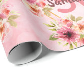 50th誕生日パーティー赤面ピンクの花名 ラッピングペーパー (ロールコーナー)