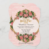 50th誕生日パーティー金ゴールドグリッターヴィンテージバラ 招待状 (正面/裏面)