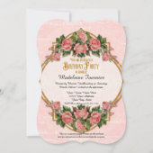 50th誕生日パーティー金ゴールドグリッターヴィンテージバラ 招待状 (正面)