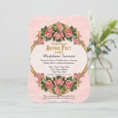 50th誕生日パーティー金ゴールドグリッターヴィンテージバラ 招待状 (スタンド正面)