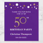 50th誕生日パーティー金ゴールドパープルテーマ感謝していユーザ ワインラベル (シングルラベル)