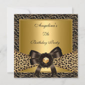 50th誕生日パーティー金ゴールドヒョウのコーヒーブラウン 招待状 (正面)