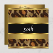 50th誕生日パーティー金ゴールドヒョウ 招待状 (正面/裏面)