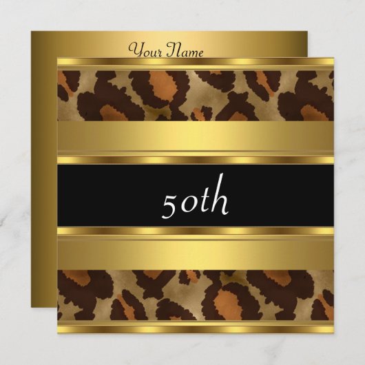 50th誕生日パーティー金ゴールドヒョウ 招待状 (正面/裏面)