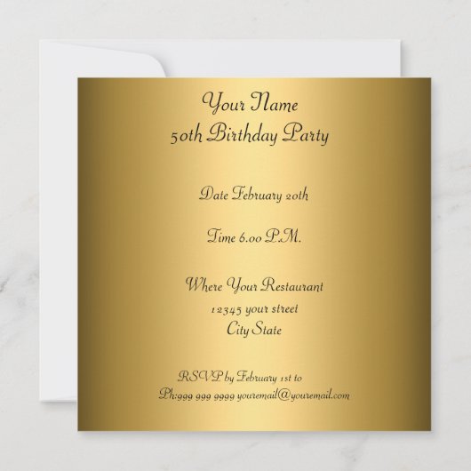50th誕生日パーティー金ゴールドヒョウ 招待状 (裏面)