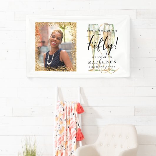 50th誕生日パーティー金ゴールドフォトバナー 横断幕 (インサイチュ)