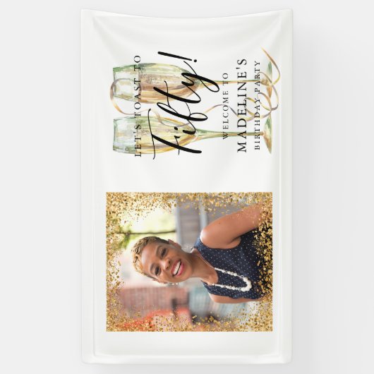 50th誕生日パーティー金ゴールドフォトバナー 横断幕 (縦)